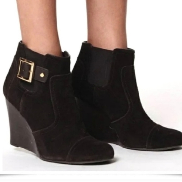 Tory Burch Adrienne Suede Wedge Ankle Booties in‎ Brown - Picture 13 of 13